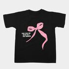Girls Black Round Neck Regular T-Shirt, काला, small