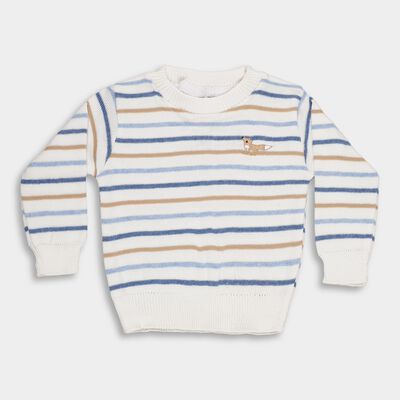 Infants Off White Round Neck Casual Pullover