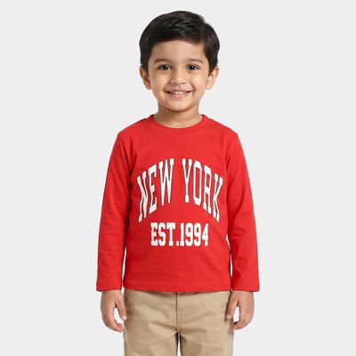 Boys Red Cotton Blend Crew Neck Regular Boys T-Shirt