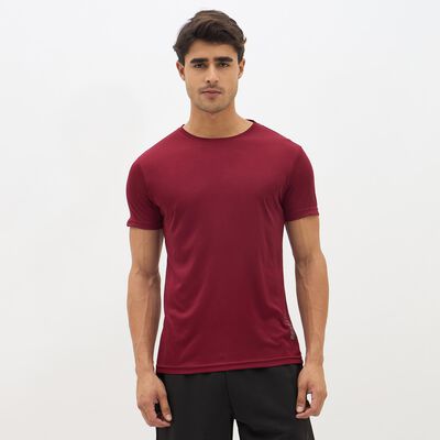 Men's Deep Maroon Crew Neck Athleisure T-Shirt