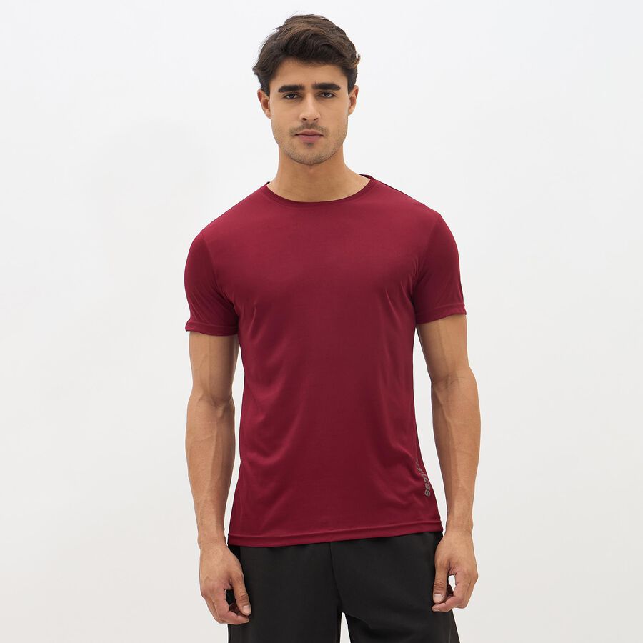 Men's Deep Maroon Crew Neck Athleisure T-Shirt, Maroon, large image number null