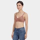Women's Brown Cotton Blend V-Neck Wireless Non-Padded Bra, Brown, small