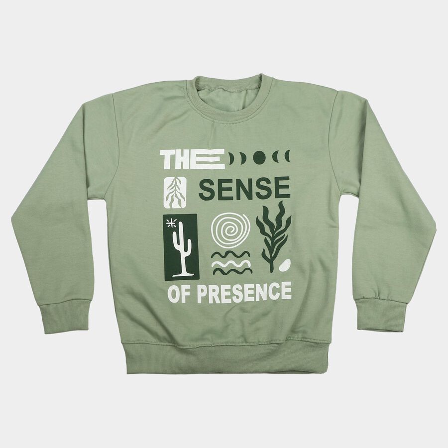 Boys' Mint Green Crew Neck Graphic Print Sweatshirt, Light Green, large