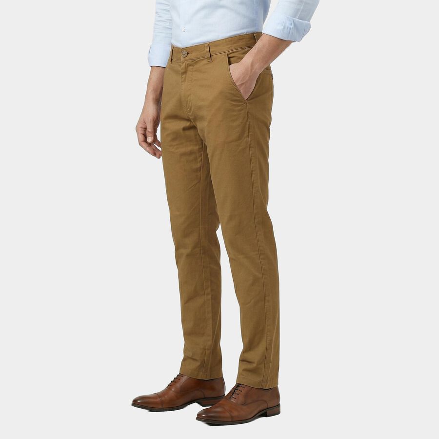 Men's Beige Slim Fit Casual Trousers, खाकी, large