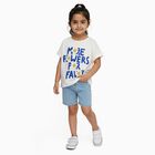 Girls' White Cotton Round Neck Casual T-Shirt, सफ़ेद, small image number null