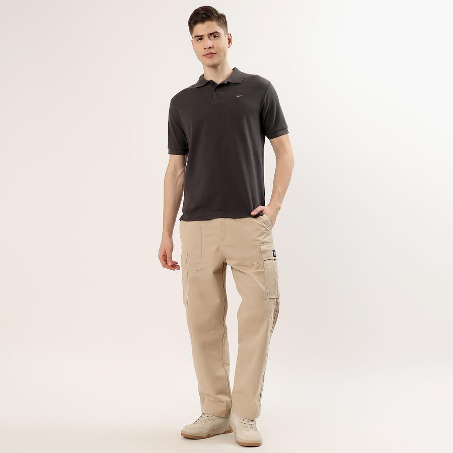 Men's Dark Grey Cotton Polo Neck Classic T-Shirt, Dark Grey, large