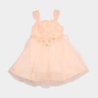 Girls' Light Pink Fit and Flare Floral Applique Party Wear Frock, Light Pink, small