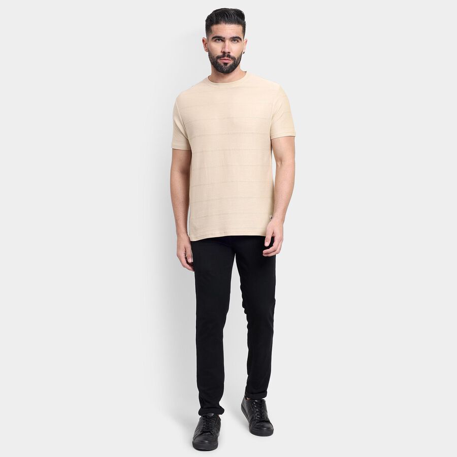 Men's 100% Cotton Round Neck Half Sleeves T-Shirt , Beige, large image number null