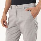 Men's Light Grey Slim Fit Textured Formal Trousers, Light Grey, small