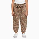 Girls' Multicolor Floral Loose Fit Tie-Waist Trousers, गहरा पीला, small image number null