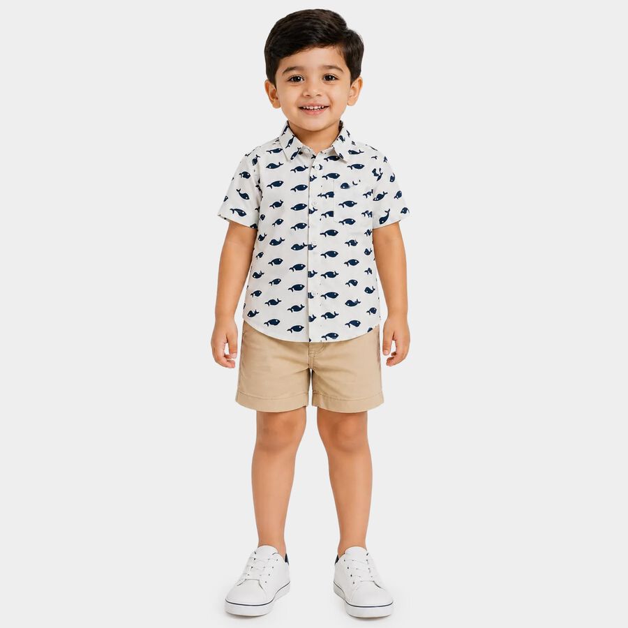 Boys White Cotton Short Sleeves Collar Regular Fit Shirt, White, large