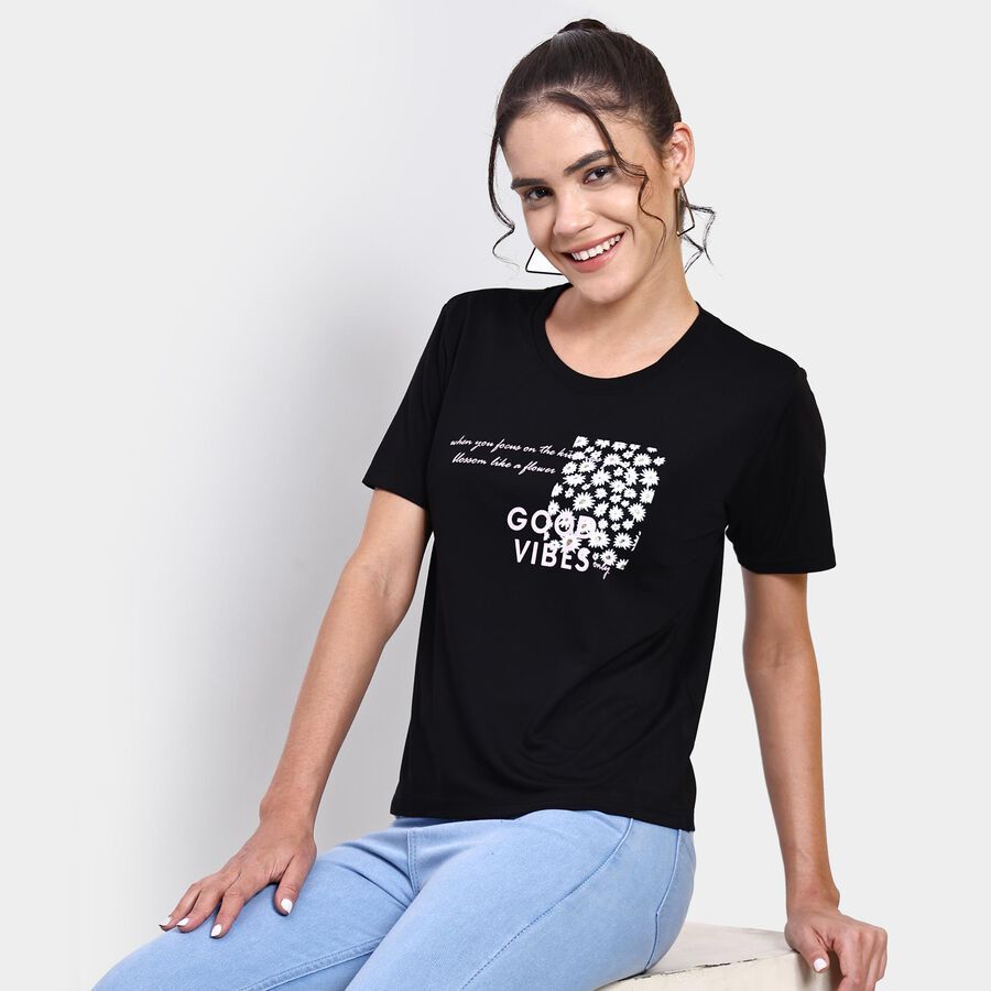 Ladies' Round Neck T-Shirt , काला, large image number null