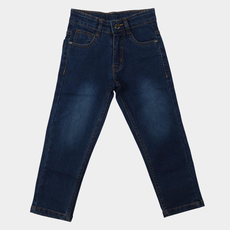 Boys' Blue Straight Fit Washed Jeans, Dark Blue, large