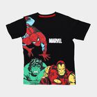 Boys' Jet Black Cotton Crew Neck Graphic Printed T-Shirt, Black, small