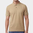 Men's Beige Polo Neck Casual Half Sleeve T-Shirt, Beige, small