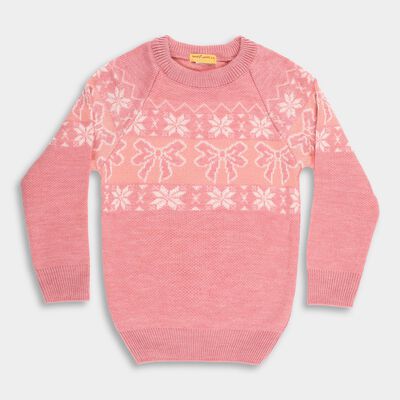 Girls' Soft Pink Crew Neck Knit Pullover