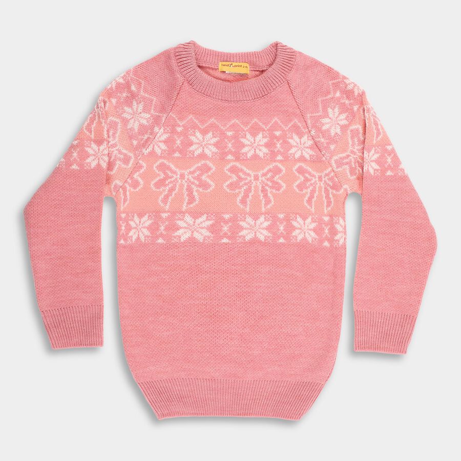 Girls' Soft Pink Crew Neck Knit Pullover, Lilac, large image number null