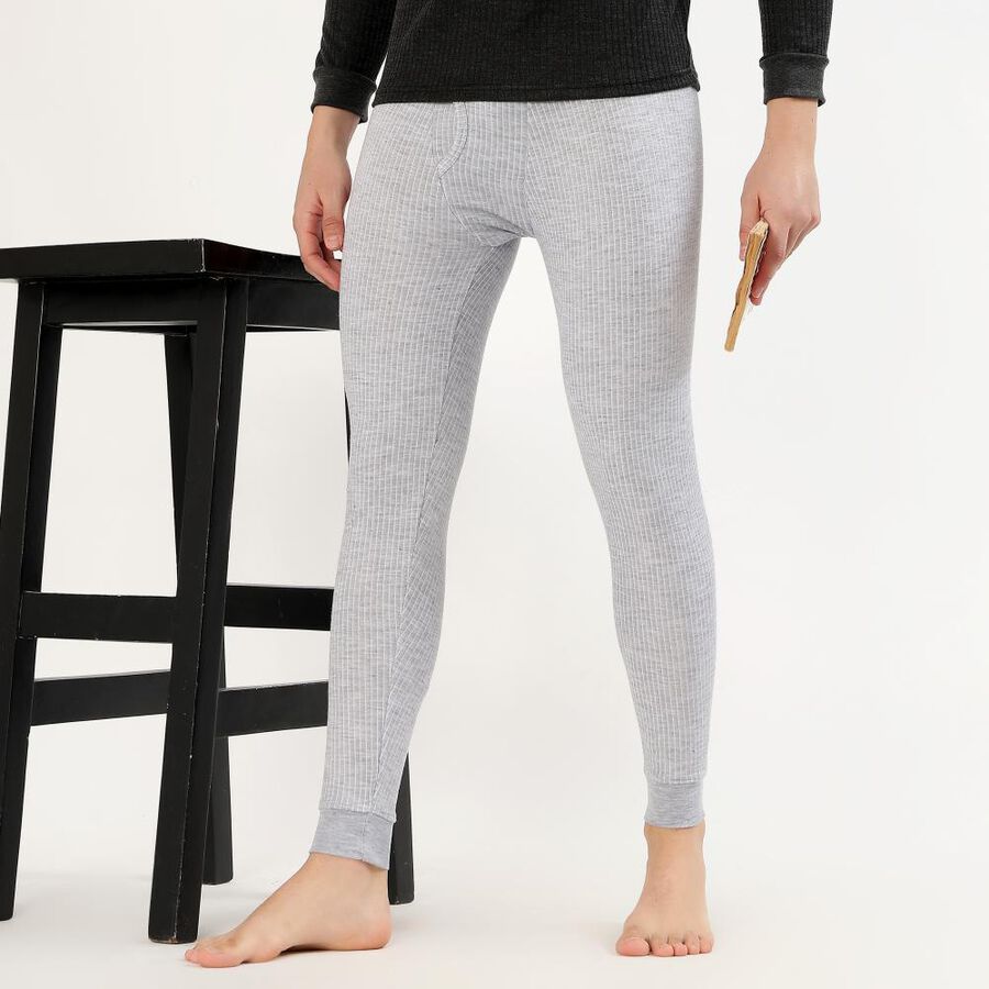 Men's Light Grey Slim Fit Thermal Lower, Melange Mid Grey, large image number null