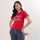Women's Bright Fuchsia Cotton Round Neck Embellished T-Shirt, Fuchsia, small image number null