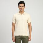 Men's White Collared Neck Casual T-Shirt, Off White, small