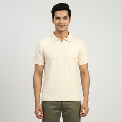 Men's White Collared Neck Casual T-Shirt