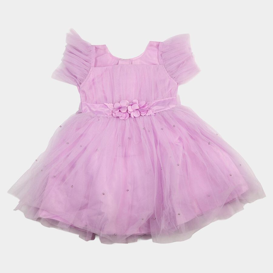 Girls' Lilac Fit and Flare Embellished Tulle Party Wear Frock, Lilac, large
