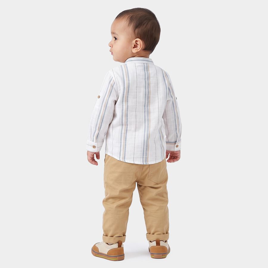 Infants' Teal Blue 100% Cotton Mandarin Collar Striped Baba Suit, टील ब्लू, large