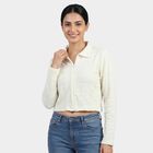 Women's Off-White Mock Neck Textured Top, ऑफ व्हाइट, small