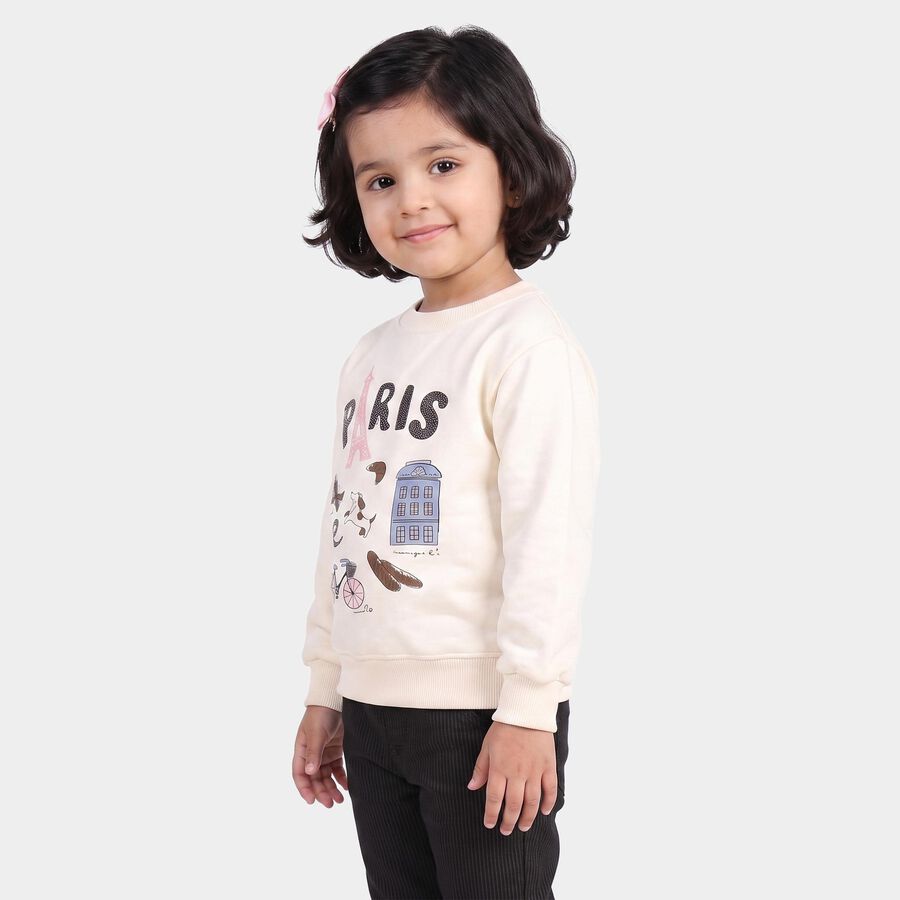 Girls' Off White Crew Neck Graphic Print Sweatshirt, ऑफ व्हाइट, large