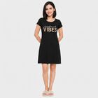 Women's Black Round Neck T-Shirt Style Nighty, काला, small