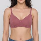 Women's Purple Cotton Blend V Neck T-Shirt Bra, Purple, small