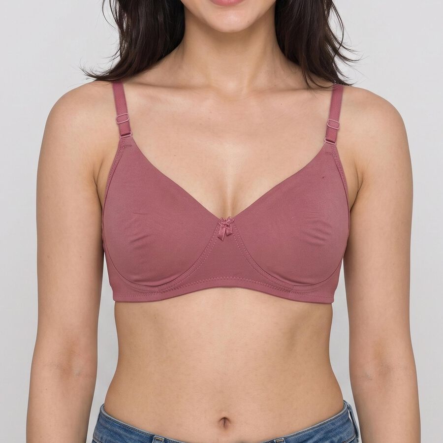 Women's Purple Cotton Blend V Neck T-Shirt Bra, Purple, large