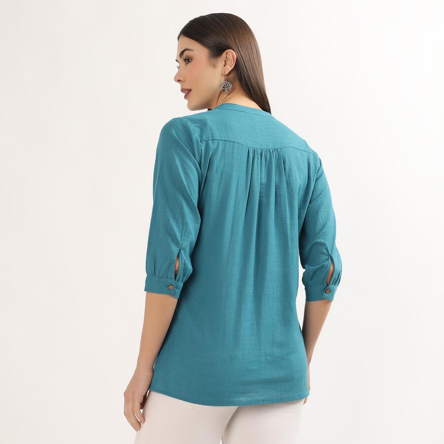 Women's Deep Midnight Blue Cotton Round Neck Floral Printed Kurti, Mid Blue, large