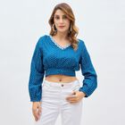Women's Deep Peacock Blue V-Neck Embroidered Kurti, गहरा नीला, small image number null