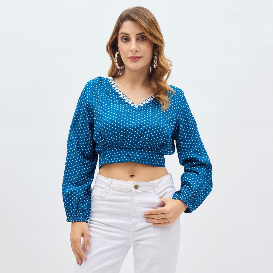 Women's Deep Peacock Blue V-Neck Embroidered Kurti, गहरा नीला, large image number null
