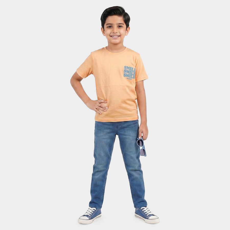 Boys Peach Crew Neck Regular Boys T-Shirt, पीच, large