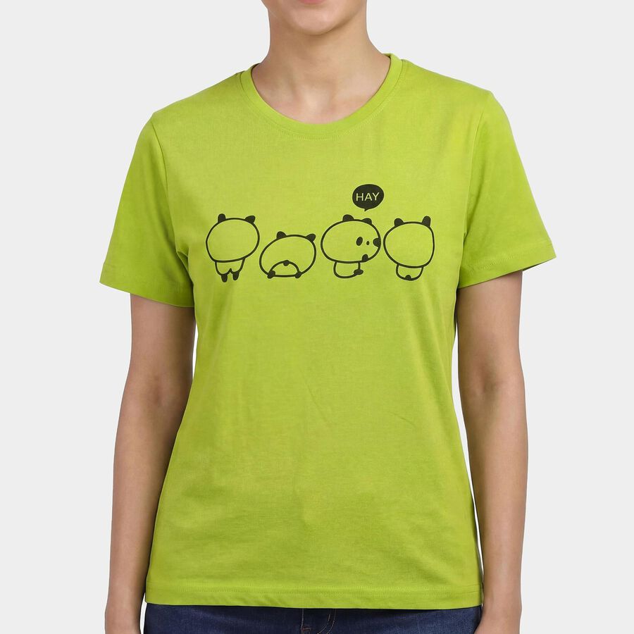 Women's Neon Green Round Neck Casual T-Shirt, Neon Green, large