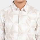Boys Beige Cotton Geometric Casual Shirt, Beige, small