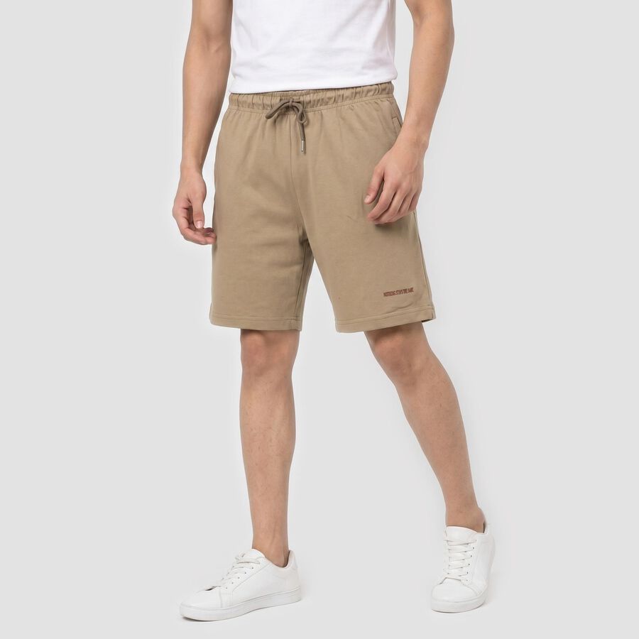 Men's Beige Regular Fit Drawstring Bermuda Shorts, Khaki, large
