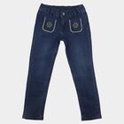Girls' Navy Blue Straight Fit Embroidered Jeans, गहरा नीला, small