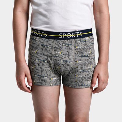 Boys Grey Regular Fit Printed Trunks