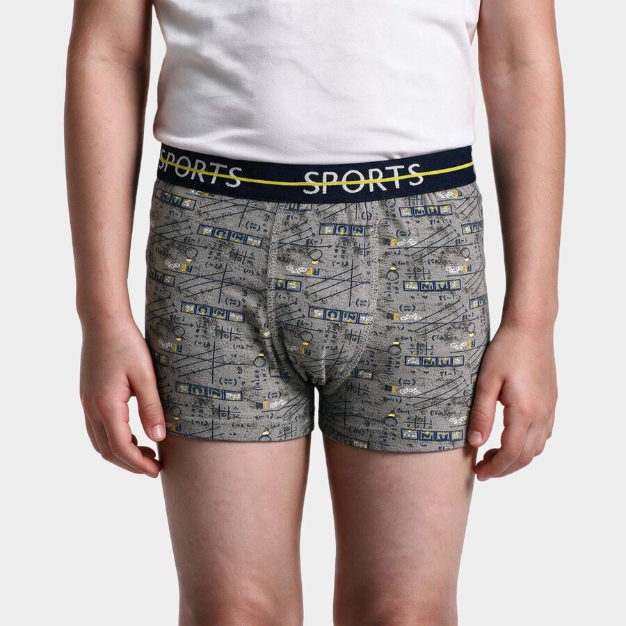 Boys Grey Regular Fit Printed Trunks, हल्का ग्रे, large
