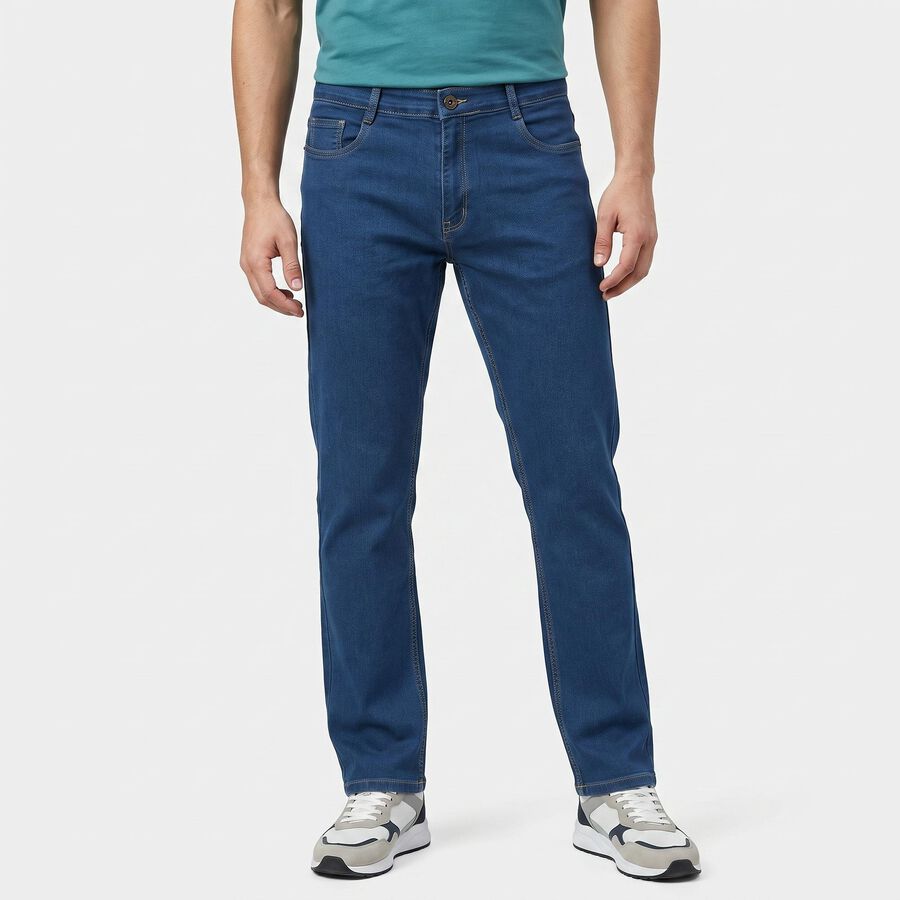 Men's Mid Blue Slim Fit Clean Wash Jeans, Mid Blue, large