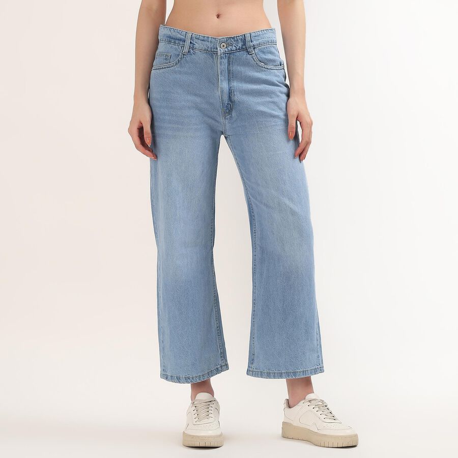 Women's Blue Straight Fit High-Rise Washed Jeans, Light Blue, large