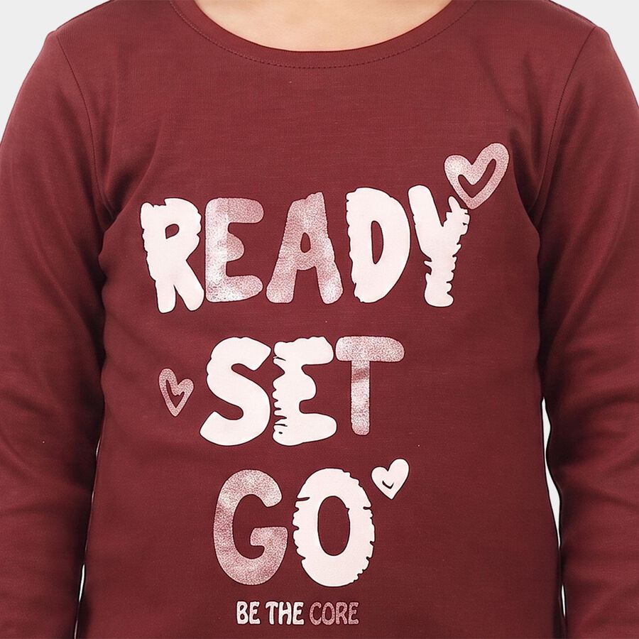 Girls' Wine Round Neck Regular Top, Wine, large