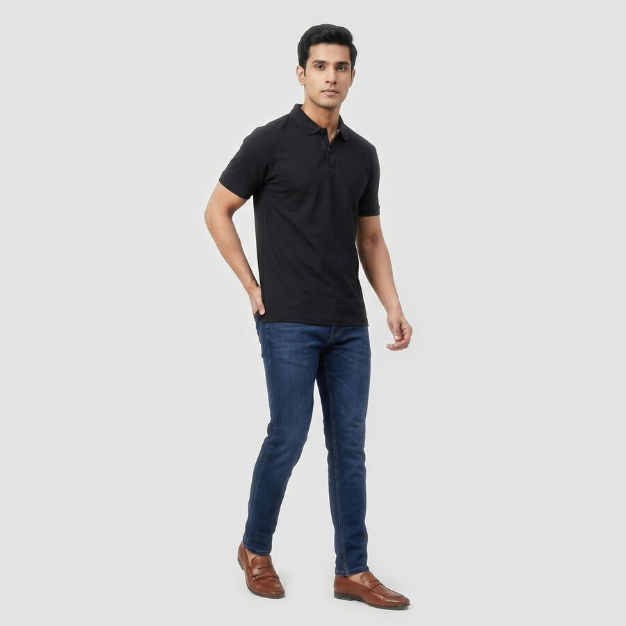 Men's Navy Blue Cotton Polo Neck Solid Polo T-Shirt, Navy Blue, large