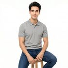 Men Grey Polo Neck Polo T-Shirt, गहरा ग्रे, small