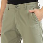 Men's Muted Sage Green Slim Fit Flat-Front Casual Trousers, Light Green, small