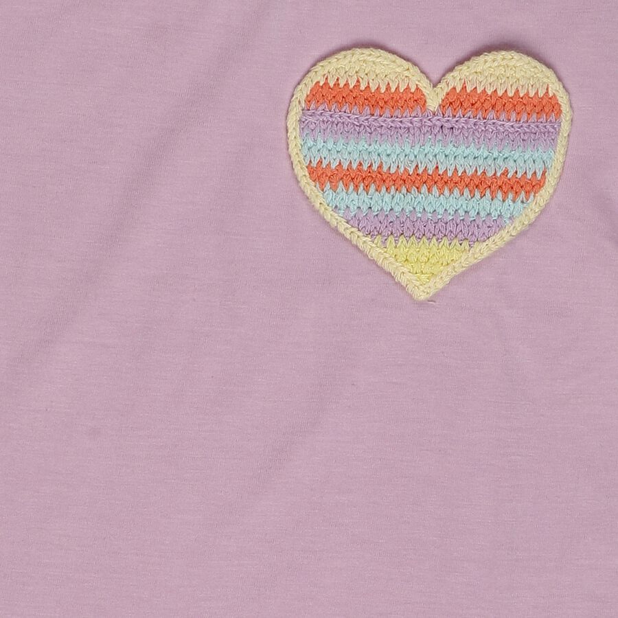 Girls Purple Cotton Round Neck Casual T-Shirt, Lilac, large