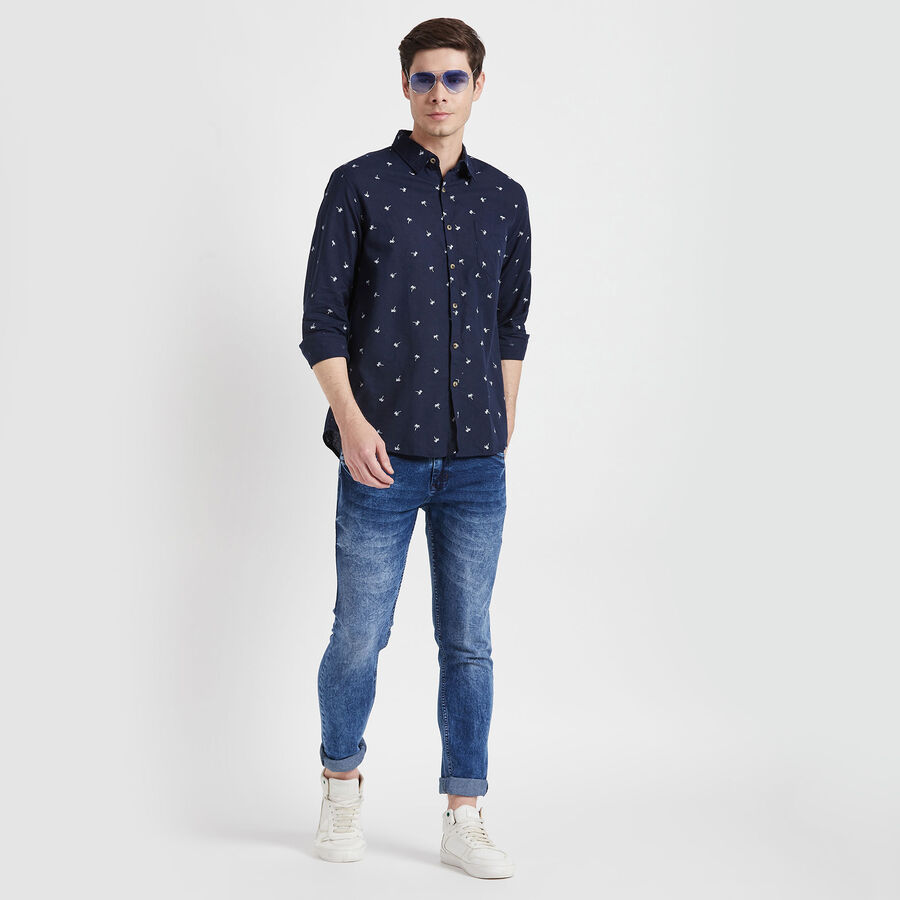 Cotton Printed Casual Shirt, Navy Blue, large image number null